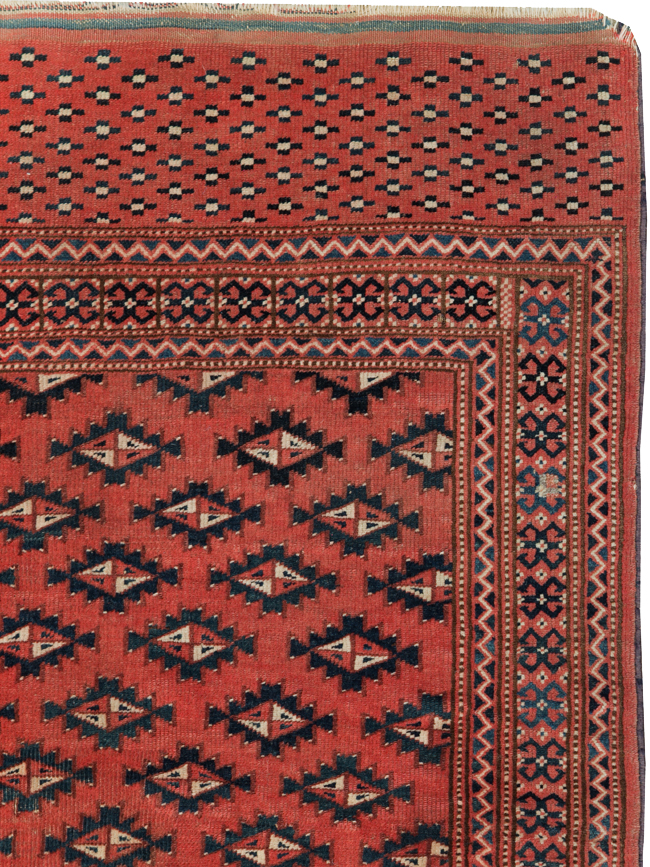 Vintage Central Asian Turkoman Tribal Throw Rug, No.30417 - Staging