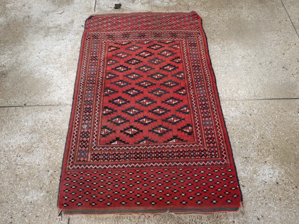 Vintage Central Asian Turkoman Tribal Throw Rug, No.30417 - Staging