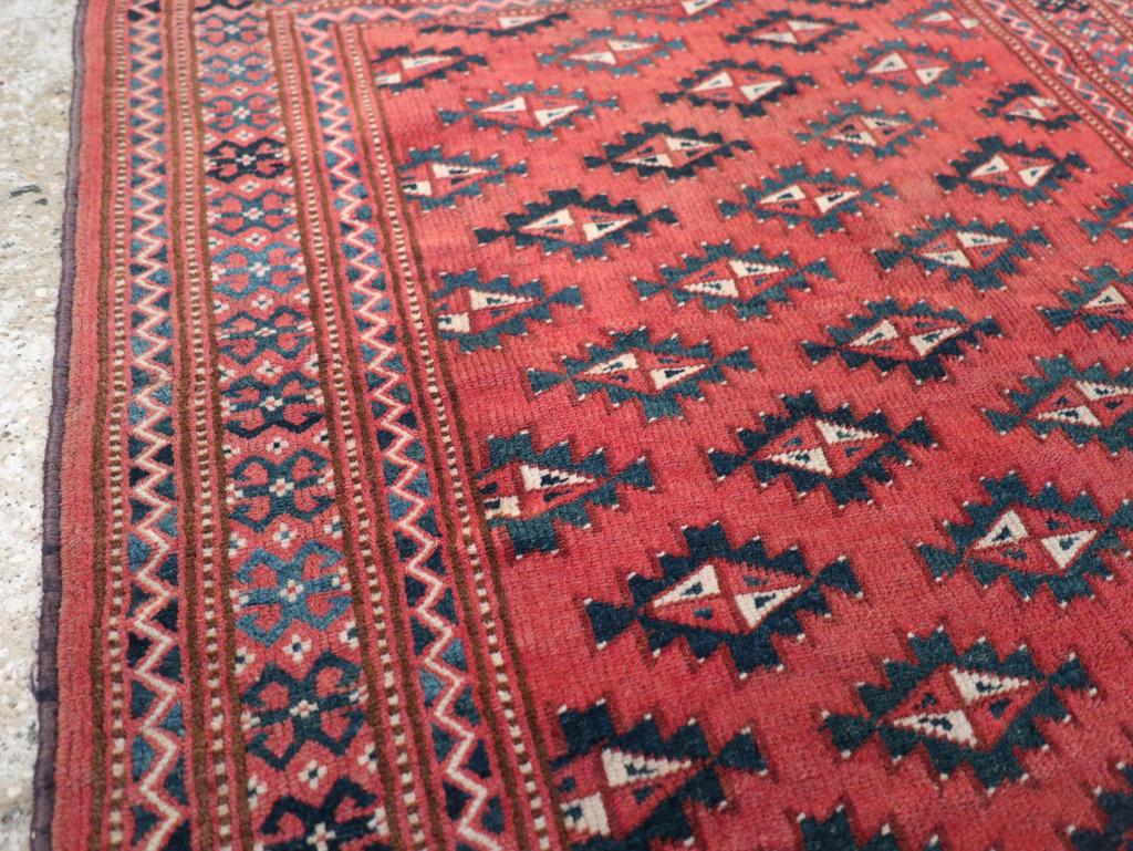 Vintage Central Asian Turkoman Tribal Throw Rug, No.30417 - Staging