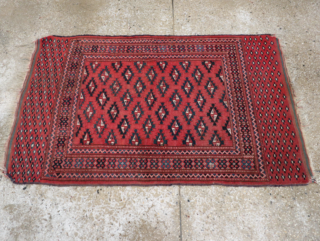 Vintage Central Asian Turkoman Tribal Throw Rug, No.30417 - Staging