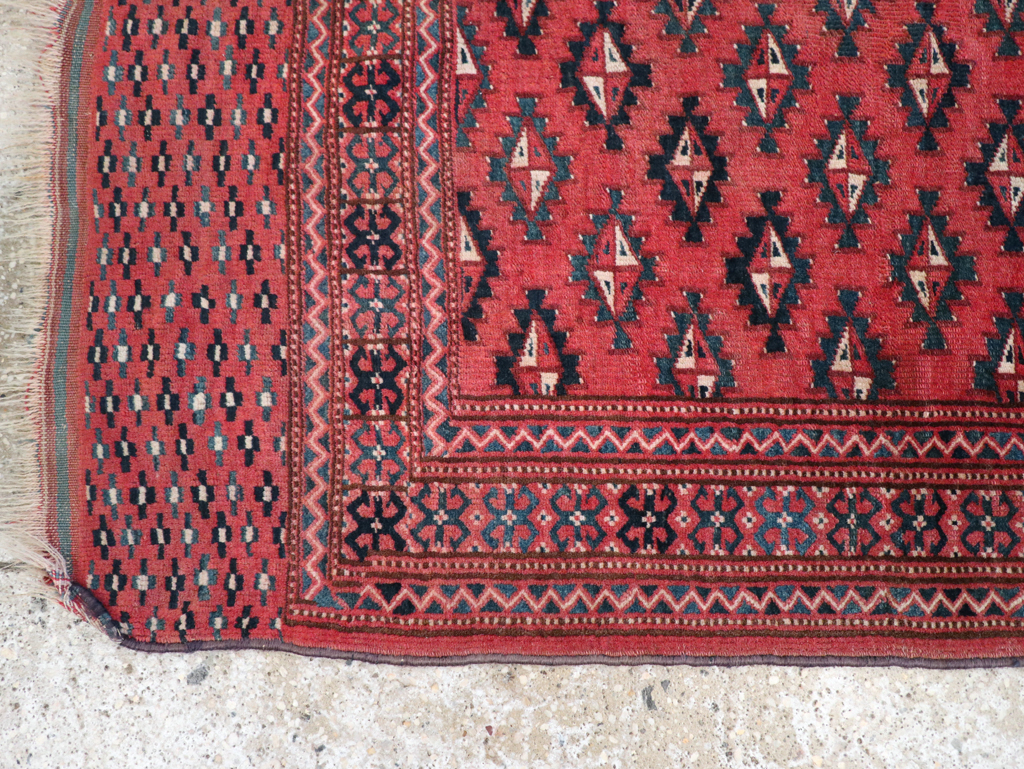 Vintage Central Asian Turkoman Tribal Throw Rug, No.30417 - Staging