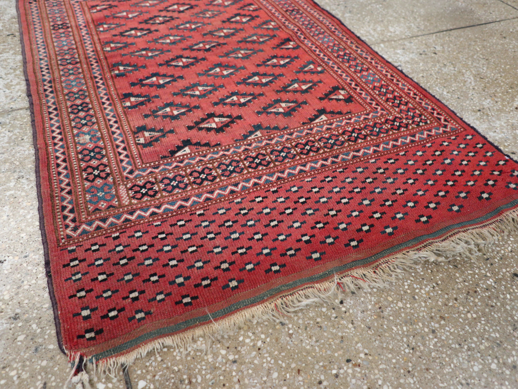 Vintage Central Asian Turkoman Tribal Throw Rug, No.30417 - Staging