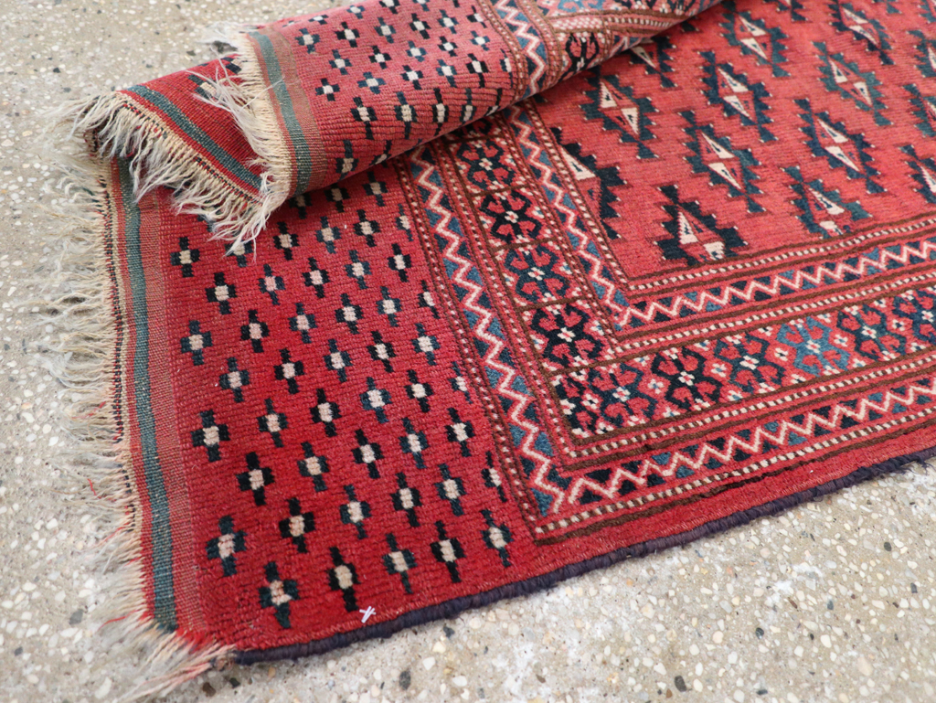 Vintage Central Asian Turkoman Tribal Throw Rug, No.30417 - Staging