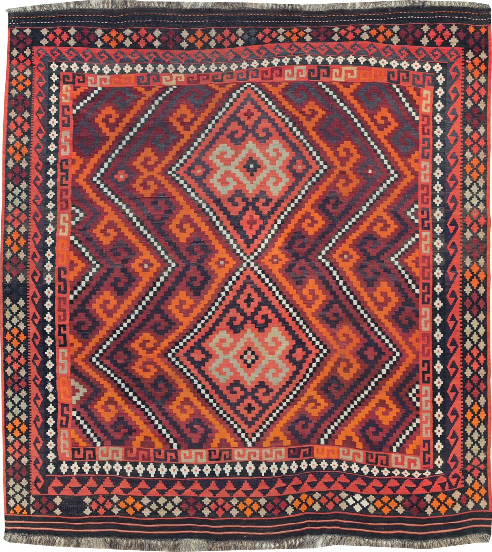 Vintage Afghan Tribal Flatweave Kilim Small Room Size Carpet, No.30420 - Staging