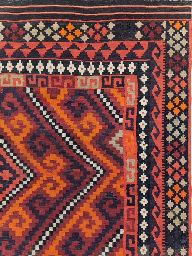 Vintage Afghan Tribal Flatweave Kilim Small Room Size Carpet, No.30420 - Staging