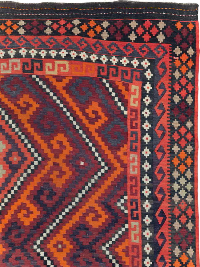 Vintage Afghan Tribal Flatweave Kilim Small Room Size Carpet, No.30420 - Staging