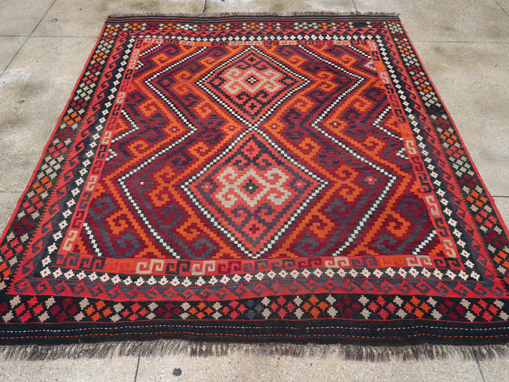 Vintage Afghan Tribal Flatweave Kilim Small Room Size Carpet, No.30420 - Staging