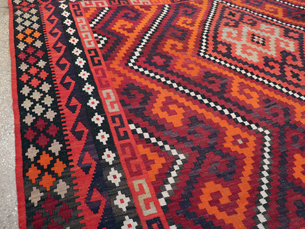 Vintage Afghan Tribal Flatweave Kilim Small Room Size Carpet, No.30420 - Staging