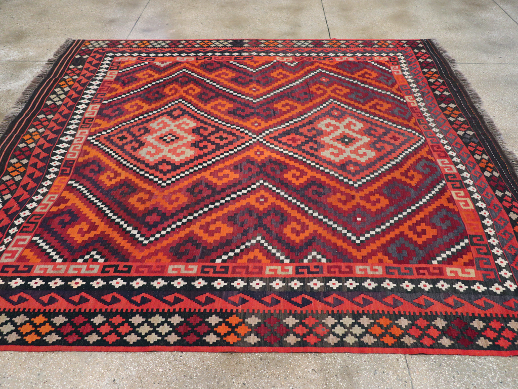 Vintage Afghan Tribal Flatweave Kilim Small Room Size Carpet, No.30420 - Staging