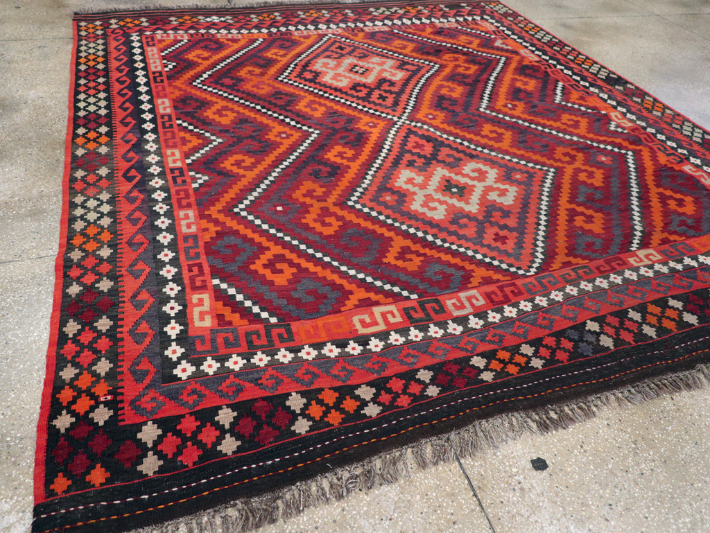 Vintage Afghan Tribal Flatweave Kilim Small Room Size Carpet, No.30420 - Staging