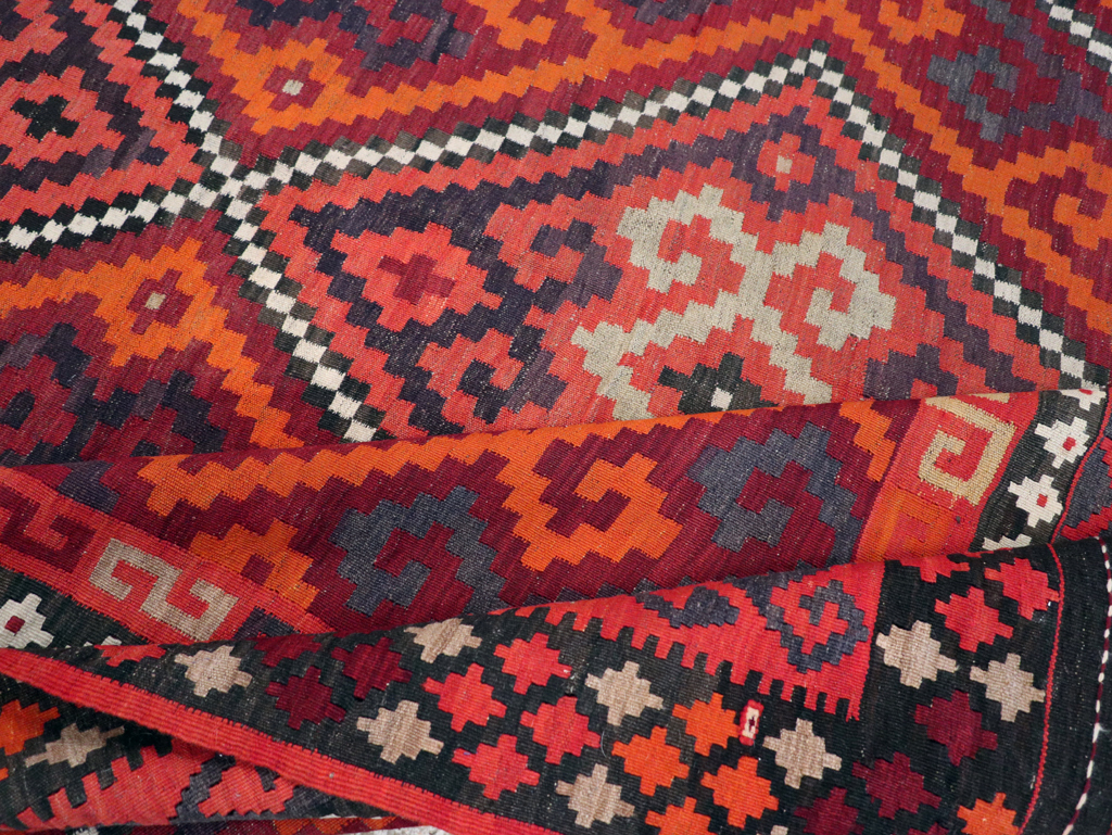 Vintage Afghan Tribal Flatweave Kilim Small Room Size Carpet, No.30420 - Staging