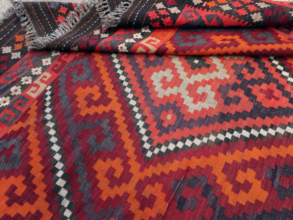 Vintage Afghan Tribal Flatweave Kilim Small Room Size Carpet, No.30420 - Staging