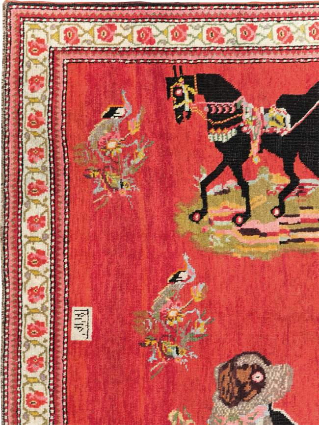 Vintage Pictorial Karabagh Rug, No.30422 - Staging