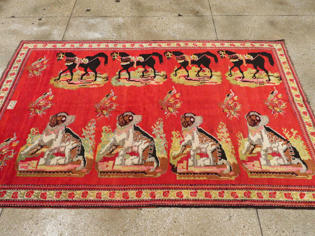 Vintage Pictorial Karabagh Rug, No.30422 - Staging