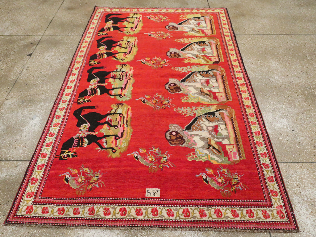 Vintage Pictorial Karabagh Rug, No.30422 - Staging