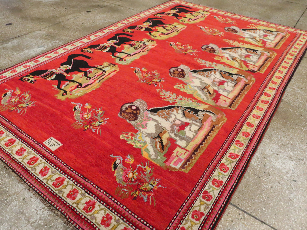 Vintage Pictorial Karabagh Rug, No.30422 - Staging