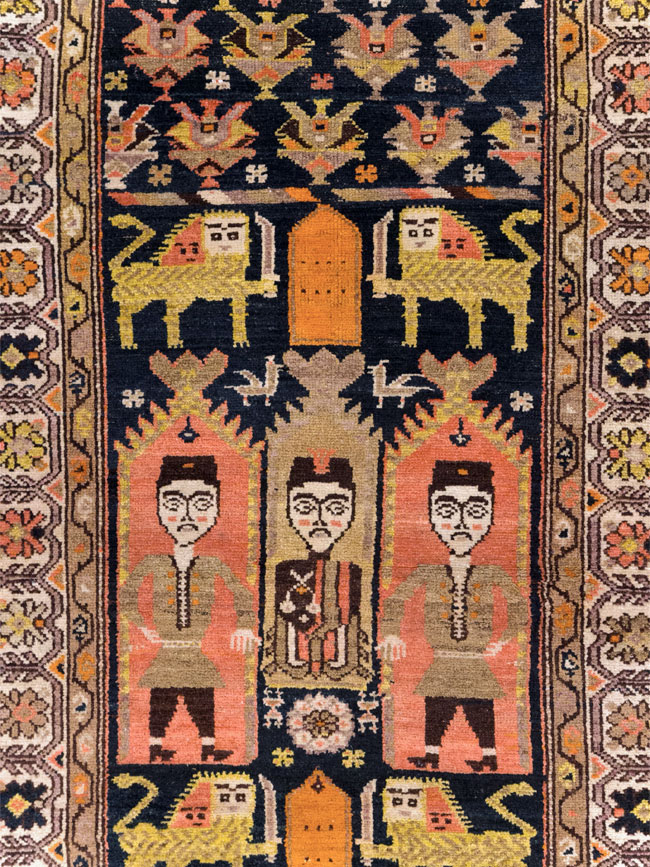 Antique Persian Hamadan Pictorial Runner, No.30426 - Staging