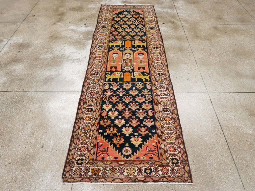 Antique Persian Hamadan Pictorial Runner, No.30426 - Staging