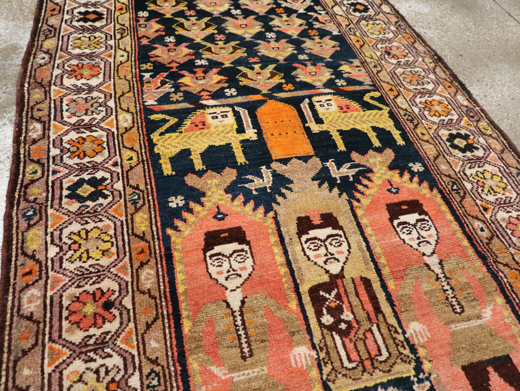 Antique Persian Hamadan Pictorial Runner, No.30426 - Staging