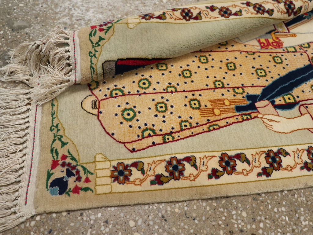 Vintage Persian Pictorial Kashan Rug, No.30438 - Staging