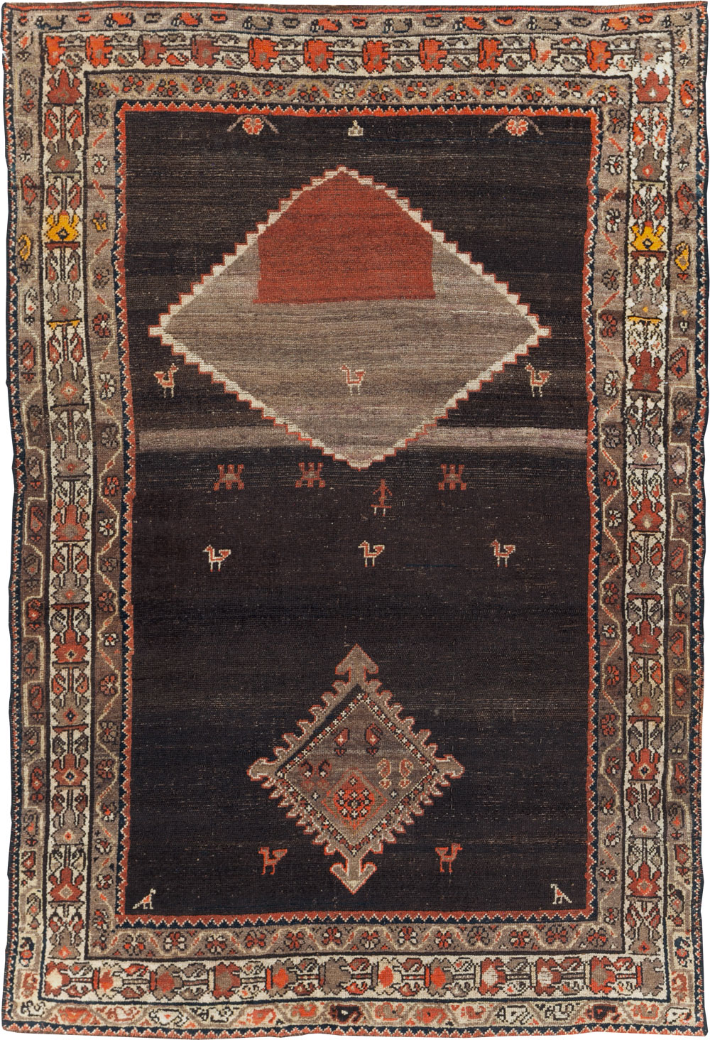 Antique Persian Hamadan Accent Rug, No.30439 - Staging