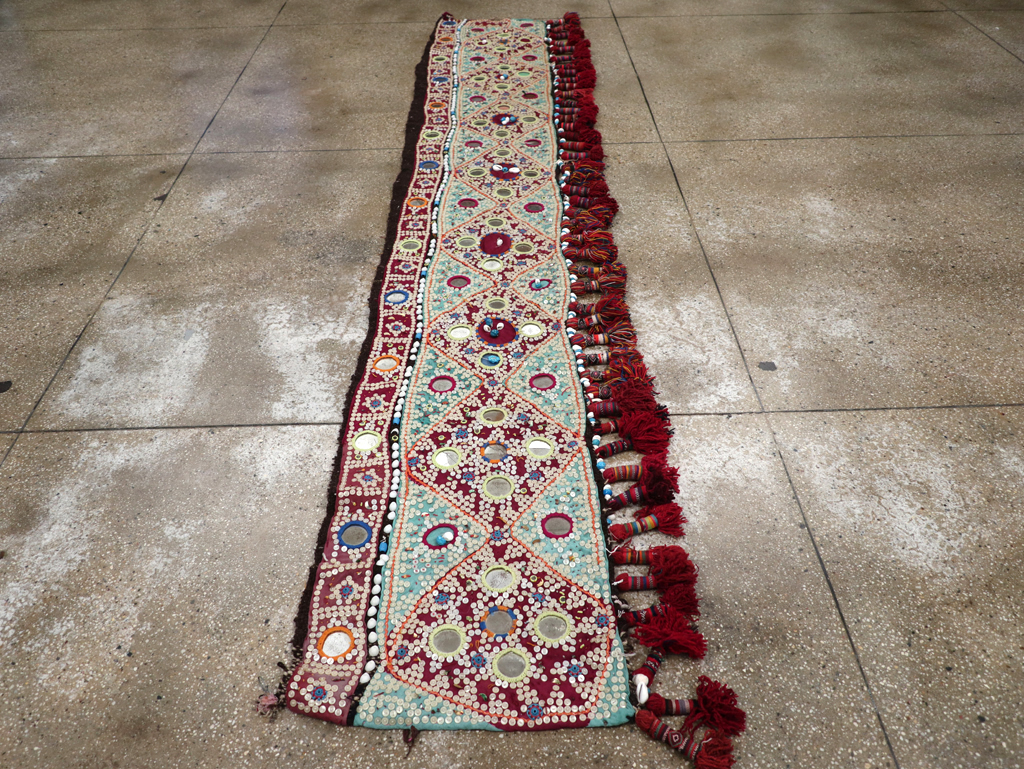Vintage Persian Embroidered and Beaded Door Overhang Textile, No.30454 - Staging
