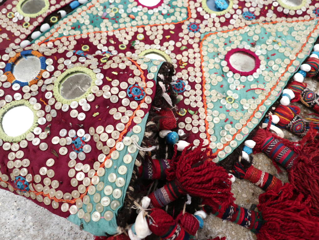 Vintage Persian Embroidered and Beaded Door Overhang Textile, No.30454 - Staging