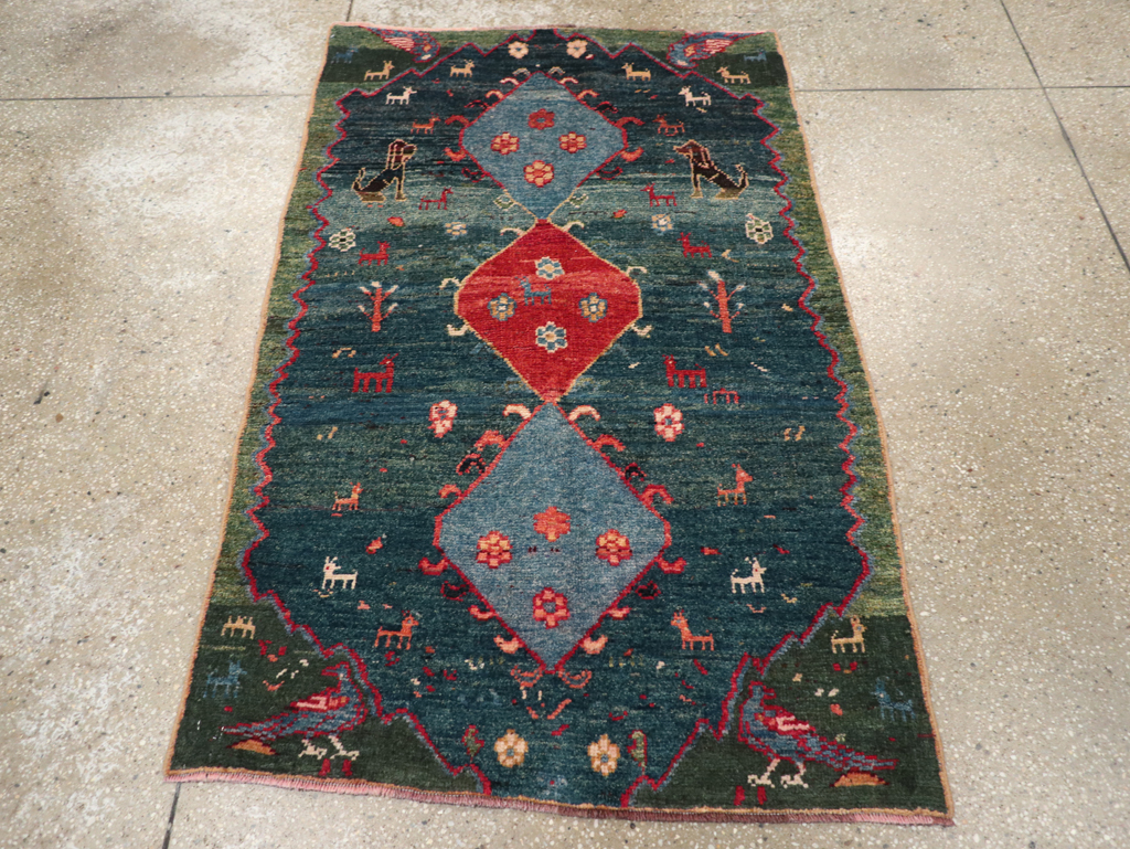 Vintage Persian Gabbeh Throw Rug, No.30475 - Staging
