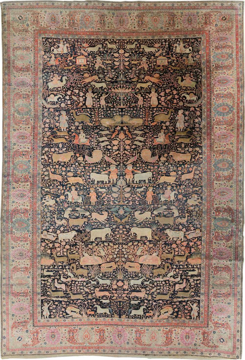 Antique Persian Mohtasham Kashan Large Room Size Pictorial Carpet, No.30541 - Staging