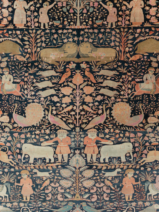Antique Persian Mohtasham Kashan Large Room Size Pictorial Carpet, No.30541 - Staging