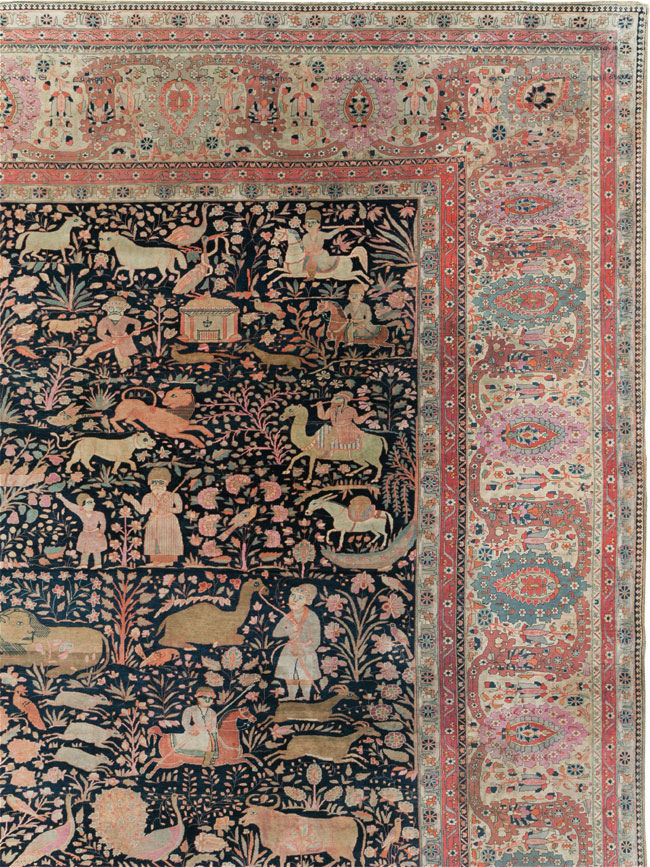 Antique Persian Mohtasham Kashan Large Room Size Pictorial Carpet, No.30541 - Staging
