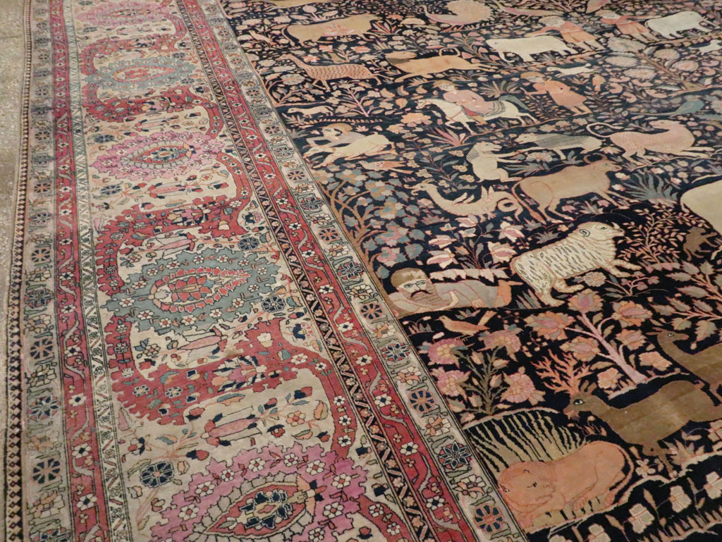 Antique Persian Mohtasham Kashan Large Room Size Pictorial Carpet, No.30541 - Staging