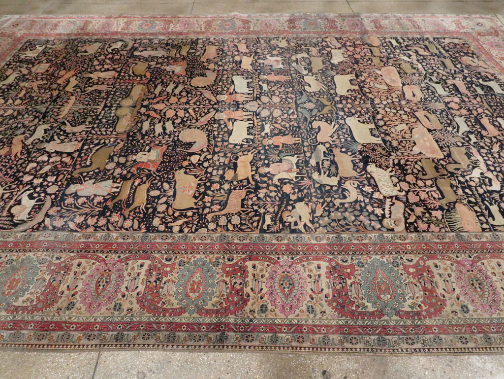 Antique Persian Mohtasham Kashan Large Room Size Pictorial Carpet, No.30541 - Staging