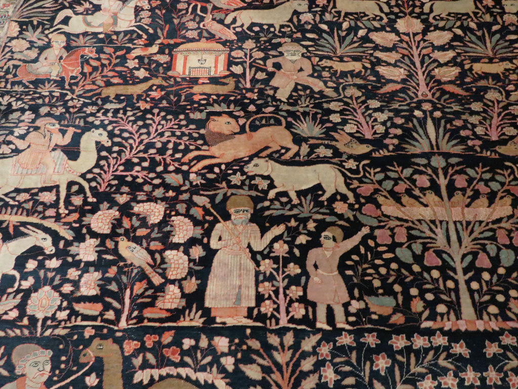 Antique Persian Mohtasham Kashan Large Room Size Pictorial Carpet, No.30541 - Staging