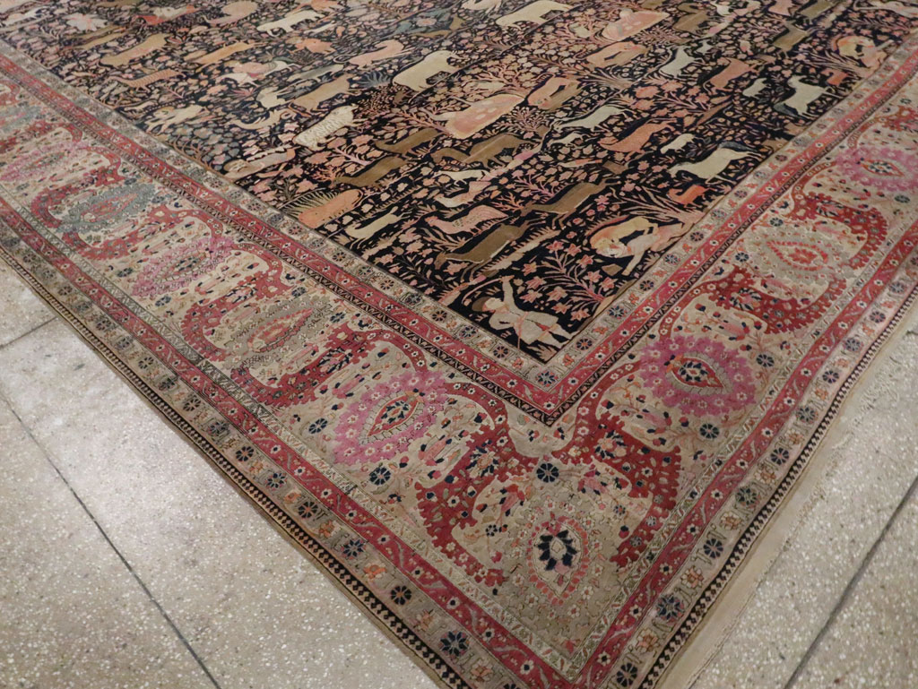 Antique Persian Mohtasham Kashan Large Room Size Pictorial Carpet, No.30541 - Staging