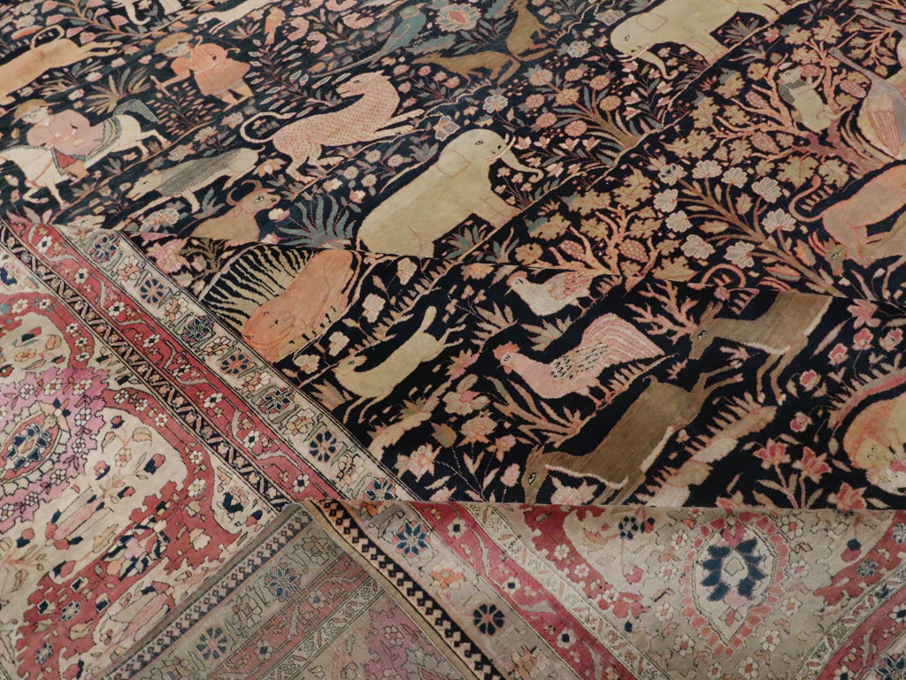 Antique Persian Mohtasham Kashan Large Room Size Pictorial Carpet, No.30541 - Staging