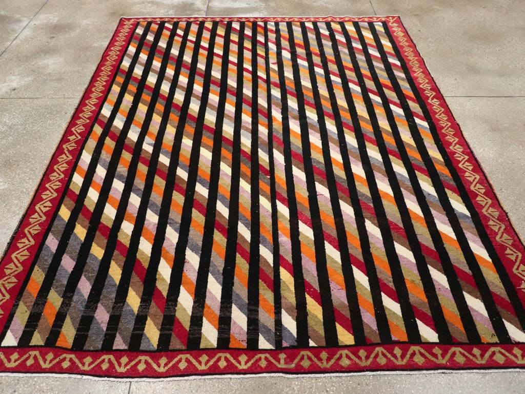 Vintage Turkish Anatolian Art Deco Style Small Room Size Carpet, No.30551 - Staging