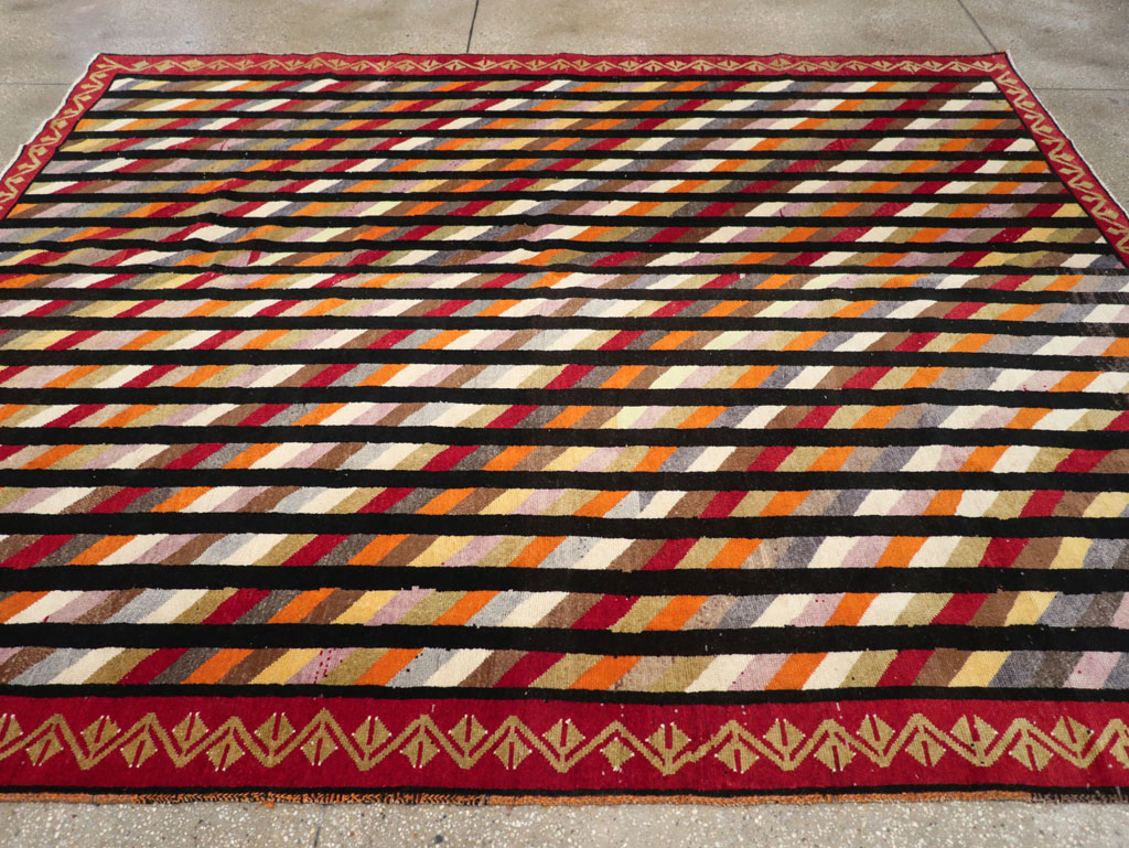 Vintage Turkish Anatolian Art Deco Style Small Room Size Carpet, No.30551 - Staging