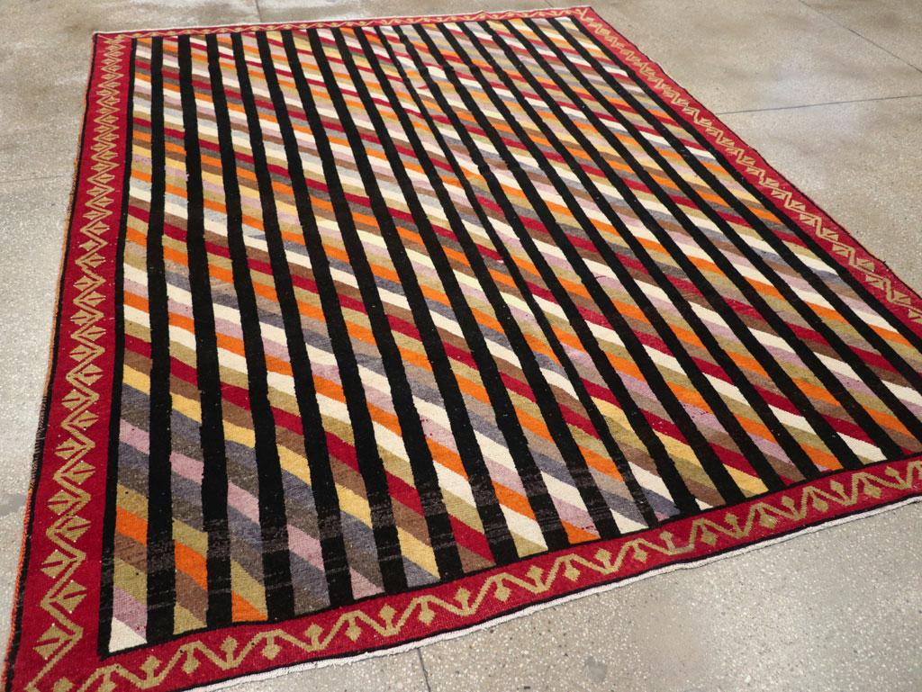 Vintage Turkish Anatolian Art Deco Style Small Room Size Carpet, No.30551 - Staging