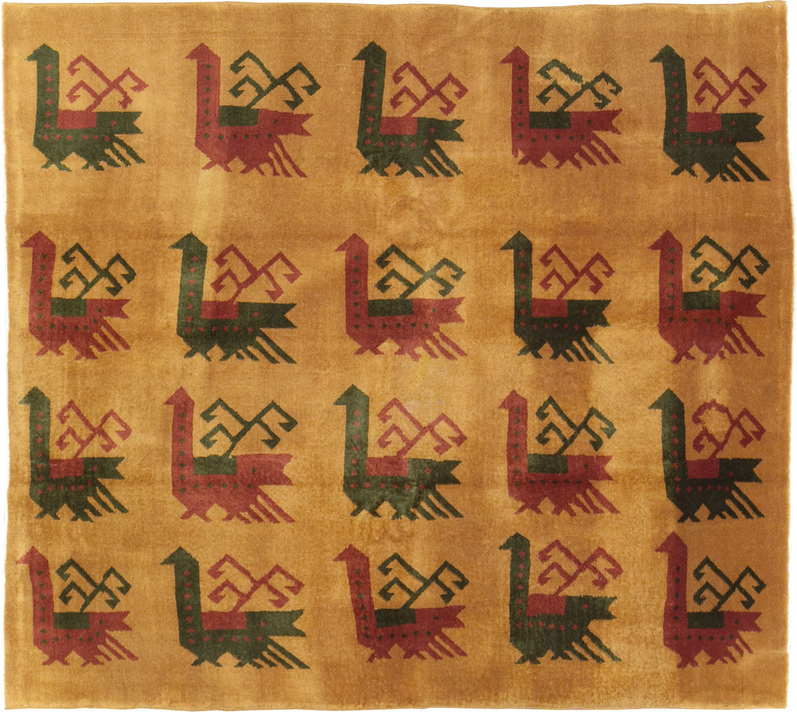 Vintage Turkish Art Deco Accent Carpet, No.30586 - Staging