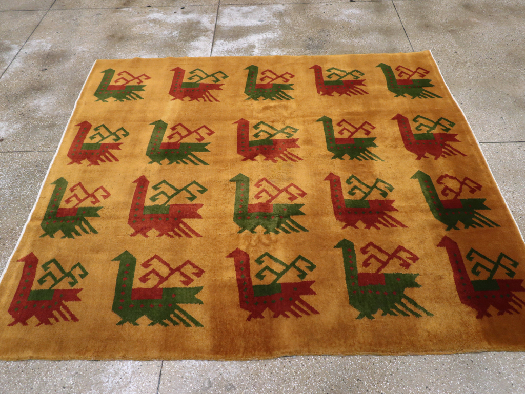 Vintage Turkish Art Deco Accent Carpet, No.30586 - Staging