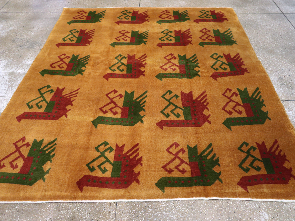 Vintage Turkish Art Deco Accent Carpet, No.30586 - Staging
