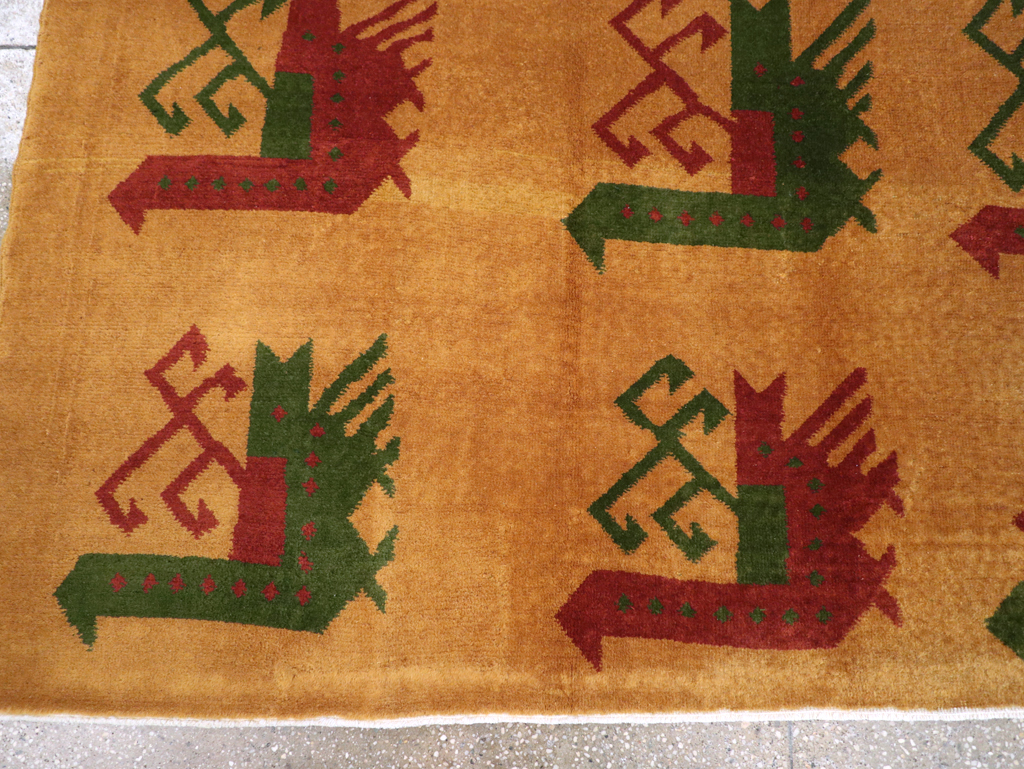 Vintage Turkish Art Deco Accent Carpet, No.30586 - Staging