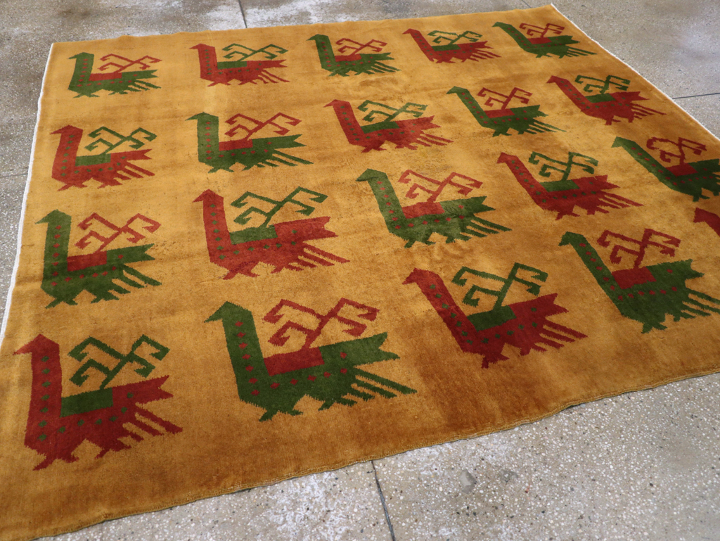 Vintage Turkish Art Deco Accent Carpet, No.30586 - Staging