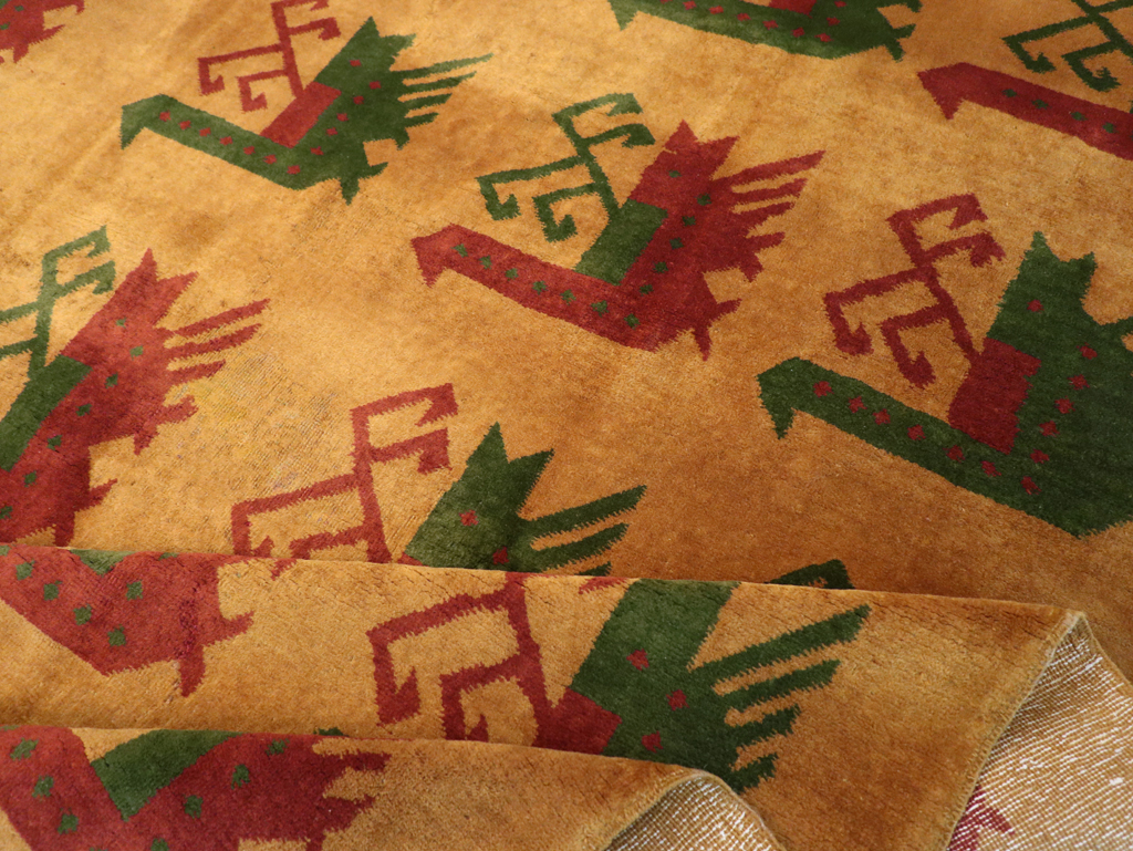 Vintage Turkish Art Deco Accent Carpet, No.30586 - Staging