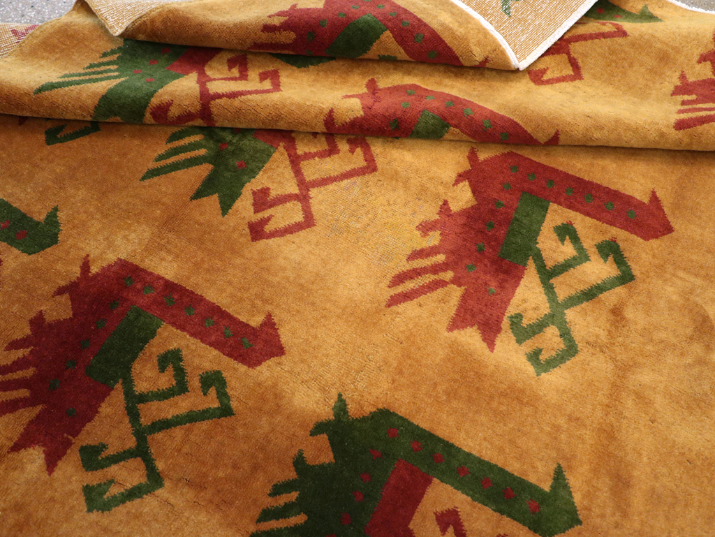 Vintage Turkish Art Deco Accent Carpet, No.30586 - Staging