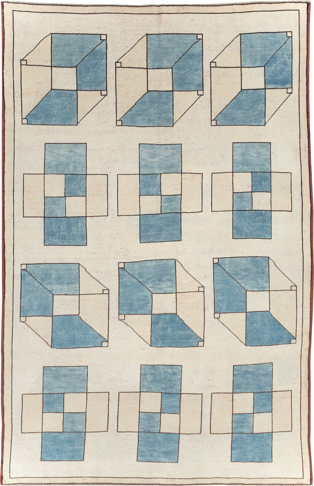 Vintage Turkish Art Deco Style Accent Carpet, No.30593 - Staging