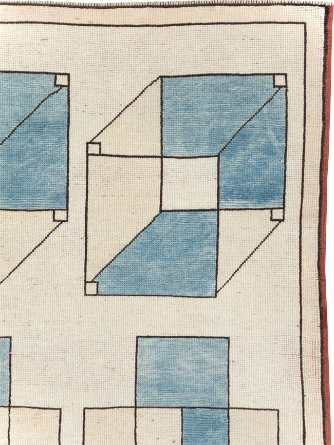 Vintage Turkish Art Deco Style Accent Carpet, No.30593 - Staging