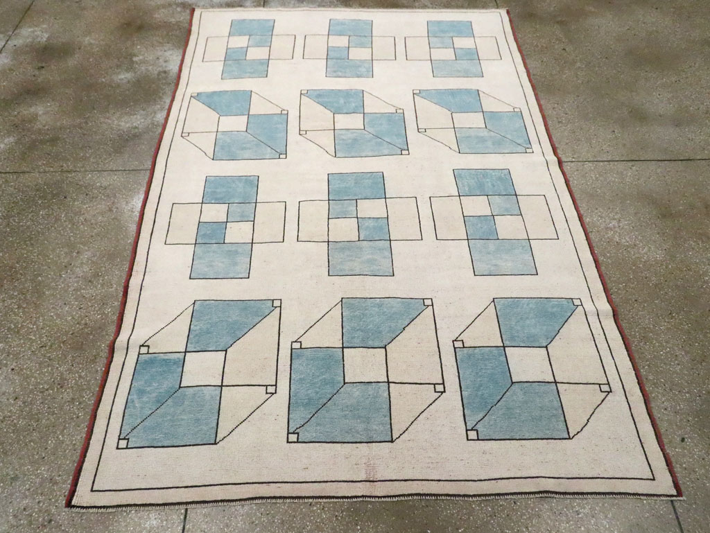 Vintage Turkish Art Deco Style Accent Carpet, No.30593 - Staging