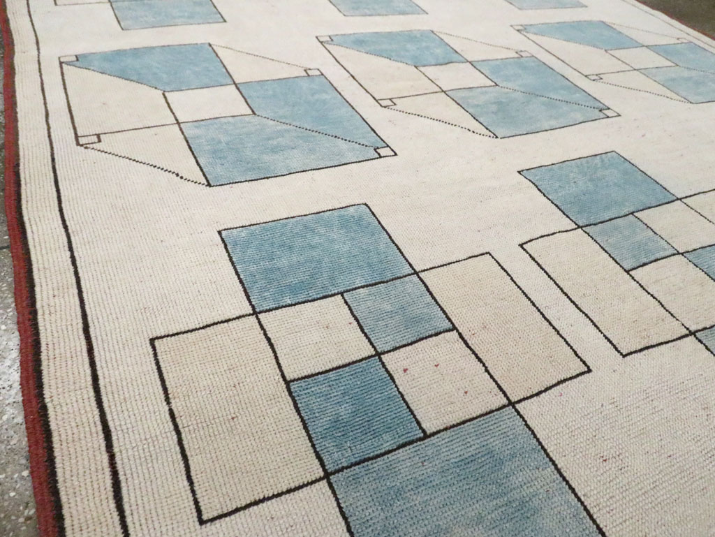 Vintage Turkish Art Deco Style Accent Carpet, No.30593 - Staging